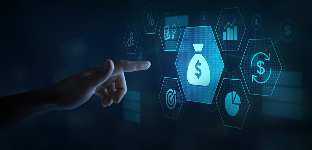 person pressing on finance icons